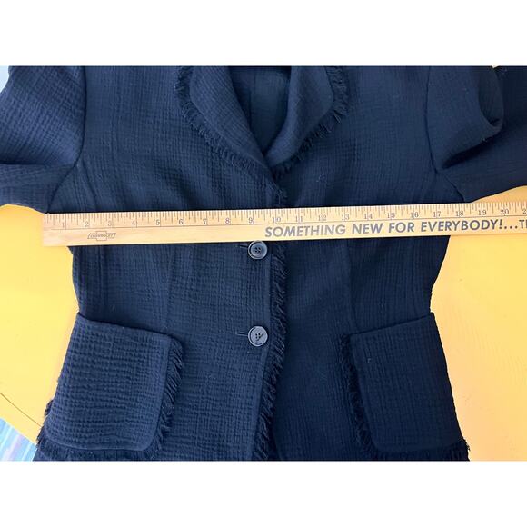 Michael Kors Black Virgin Wool Frayed Trim Chic Blazer Size 8 - Picture 4 of 6